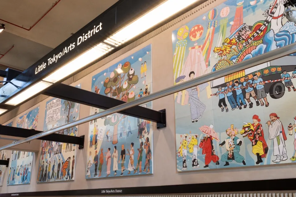 Mosaic mural at Little Tokyo/Arts District transit station in downtown Los Angeles.